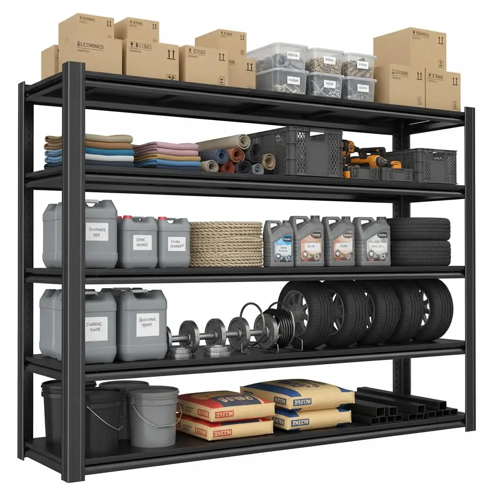 5-Tier Heavy Duty Garage Shelving, 3,000 lbs Capacity Adjustable Metal Storage Shelving Unit for Garage, Basement