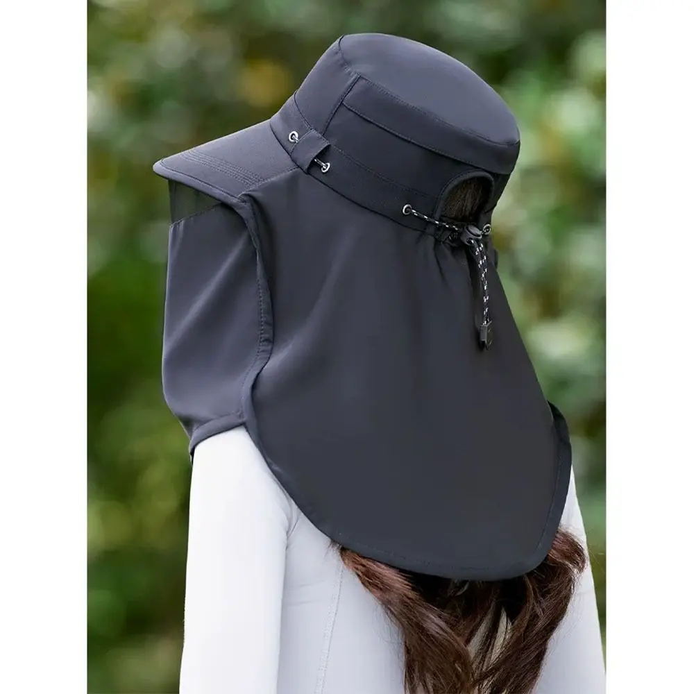 Quick Drying Sun Protection Hat Neck Guard Wide Brim Women Fisherman Hat Face Protector Hollow Mesh Wide Brim Bucket Hat Hiking
