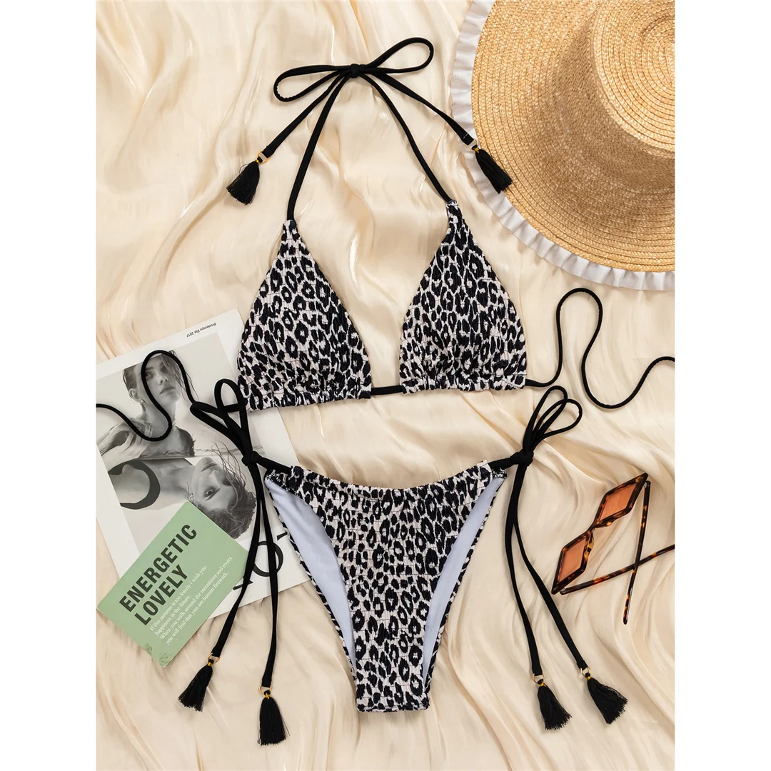 Sexy Leopard-Neckholder-Bikini mit hohem Beinausschnitt und Riemchen, Damen-Badeanzug, zweiteiliges Bikini-Set, Badebekleidung, Badeanzug, Schwimmbekleidung V6387 – Detail 12