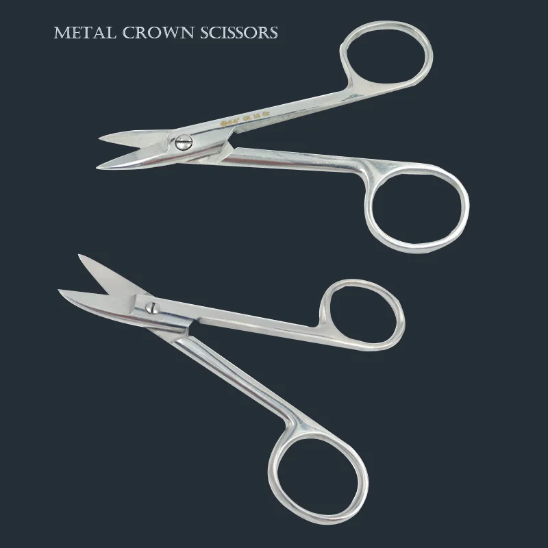 Stainless Steel Dental Crown Surgical Scissors Straight and Curved 11cm Metal Scissors Dental Lab Equipment Tools