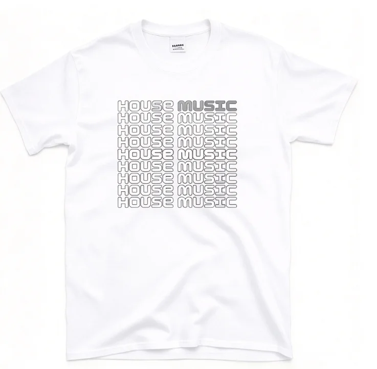 2026 new Layered Repeated‑Text House‑Music Graphic Print High‑Quality Comfort Loose Short‑Sleeve Tee