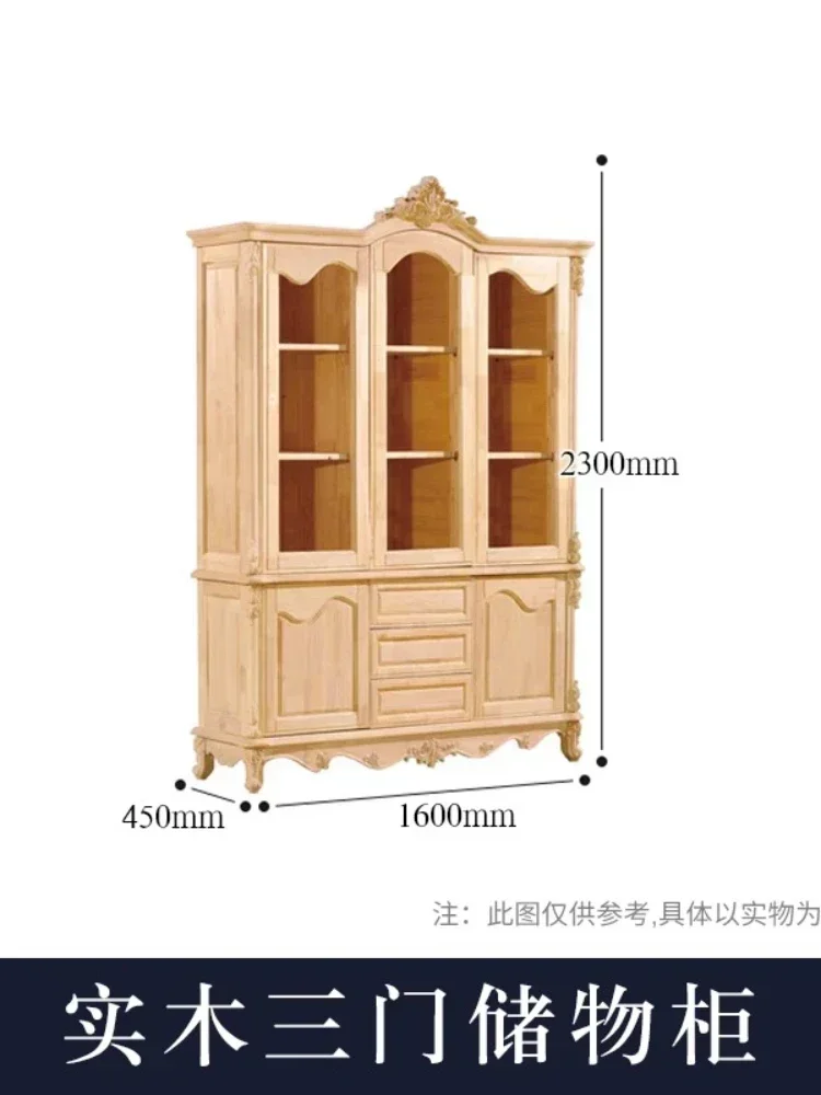 American all-solid wood four-door bookcase, study storage, retro European bookcase floor-to-ceiling display cabinet