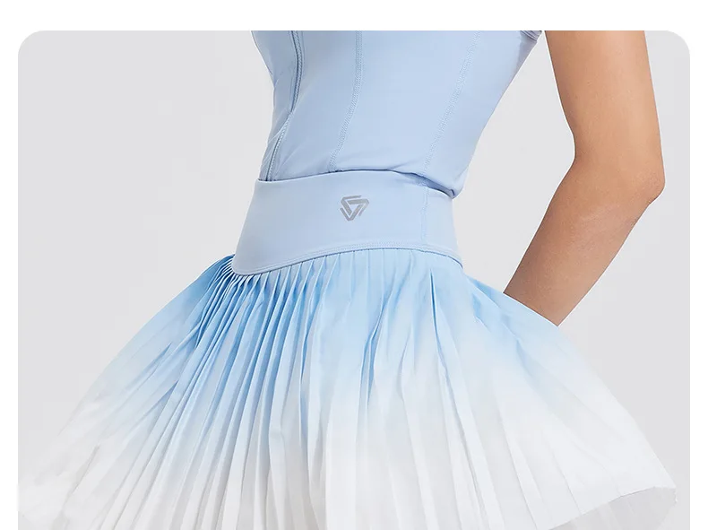 Farbverlauf Plissierter Tennisrock Damen 2-in-1 Sport-Skort Atmungsaktiver Leichter Fitness-Workout-Laufrock für Tennisspielerinnen – Detail 6