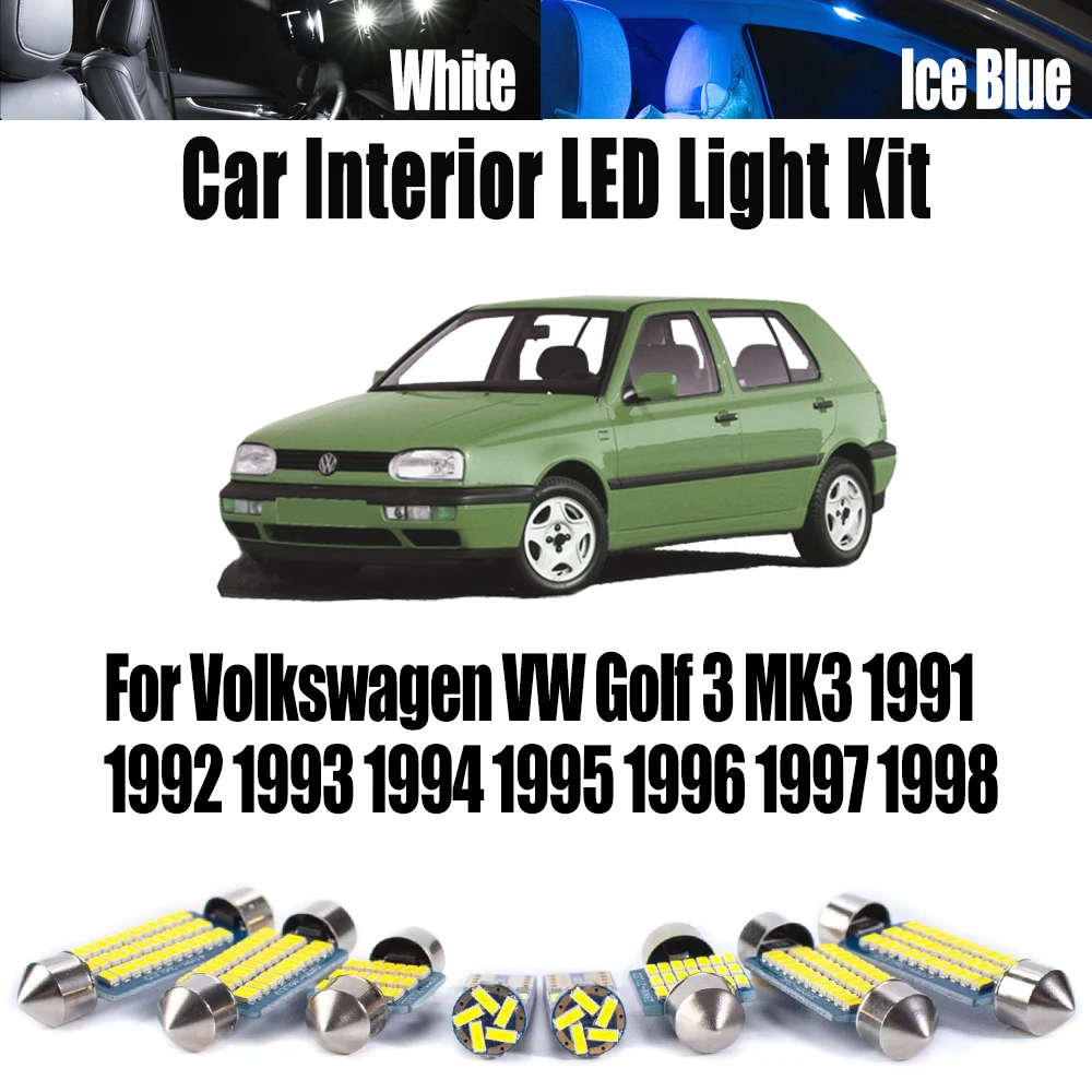 10Pcs LED Interior  Dome Trunk Light For Volkswagen VW Golf 3 MK3 1991 1992 1993 1994 1995 1996 1997 1998 Car Reading Bulbs Kit