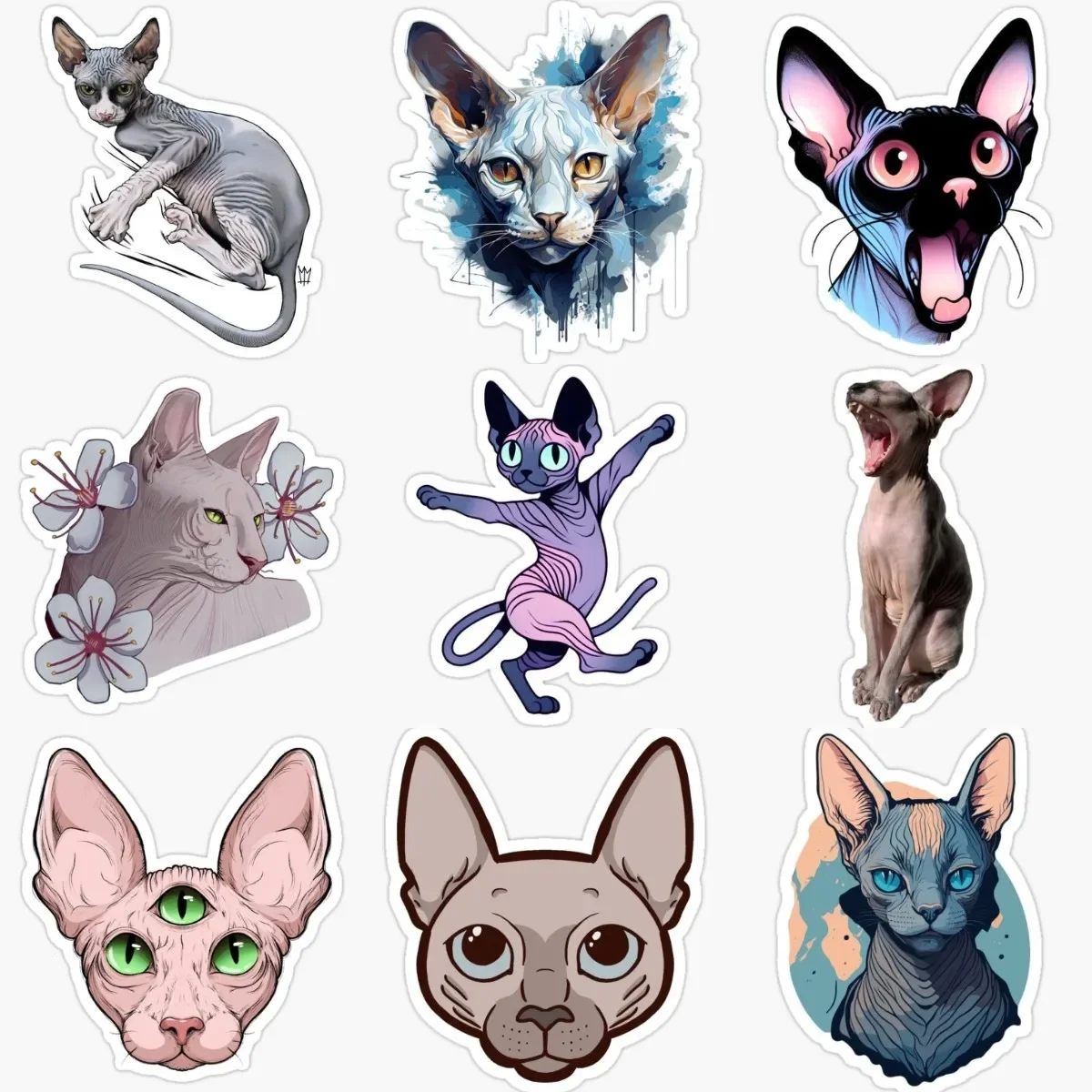 

Creative Canadian Hairless Cat Sphynx Cat Pets PVC Stickers for Decorate Table Fridge Wall Window Car Van Bicycle Decal
