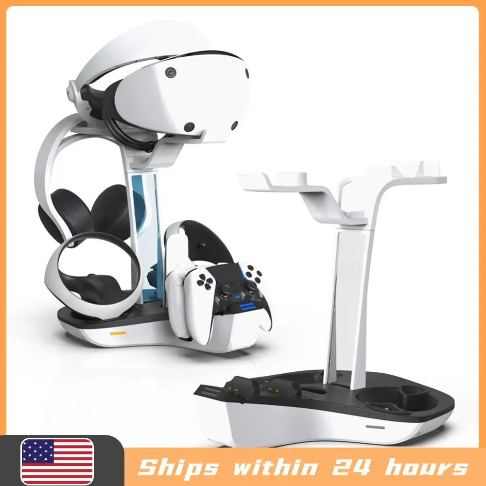 

Зарядная станция для профессиональных игровых контроллеров с LED-индикатором, держателем для шлема и наушников для PS5 и PS VR2