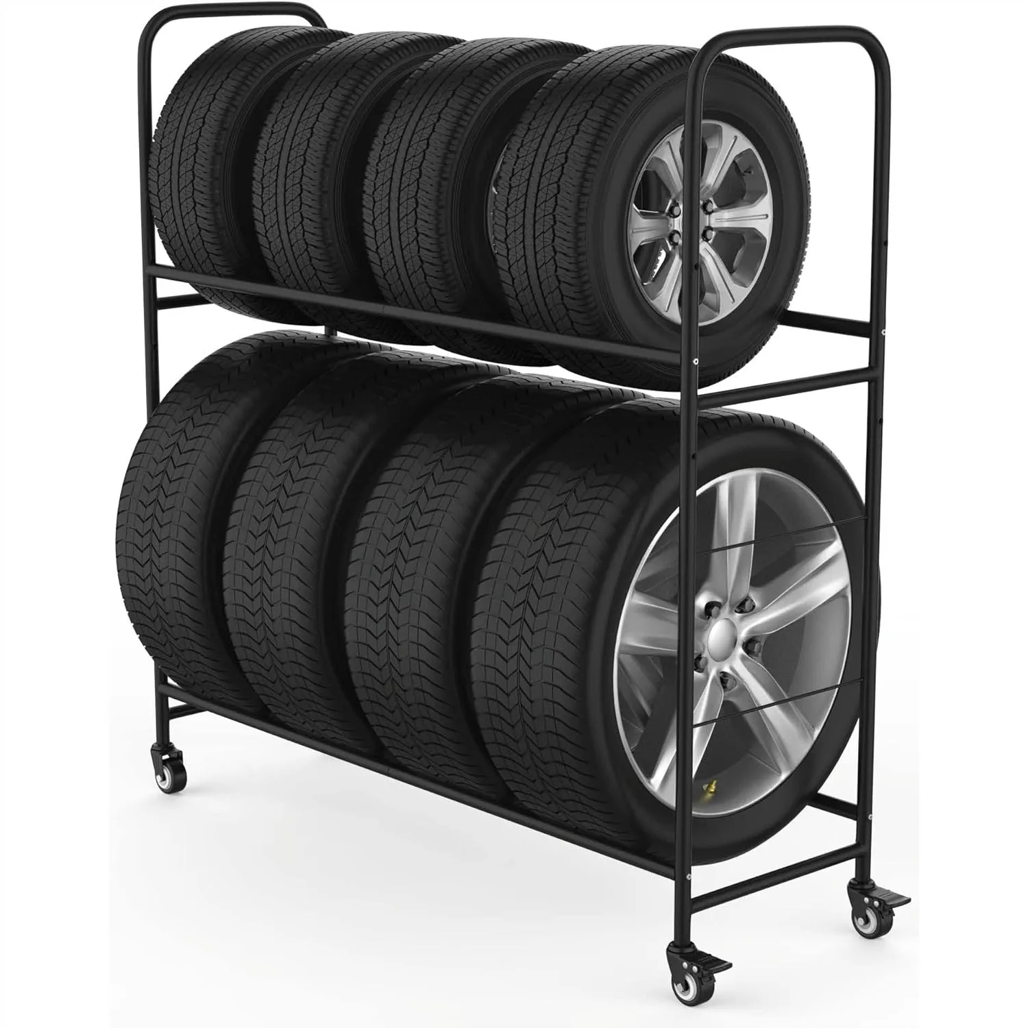 Rolling Tire Rack, Metal Adjustable Tire Stand with Protective Cover & 4 Wheels, 48" Wide for Garage Storage
