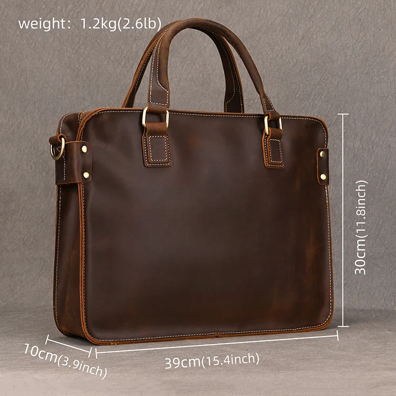 Fashion Retro Men\'s Leather Handbags Genuine Macbook Briefcase For 14“ Laptop PC Classic Business Bag Men Shoulder Bag Totes