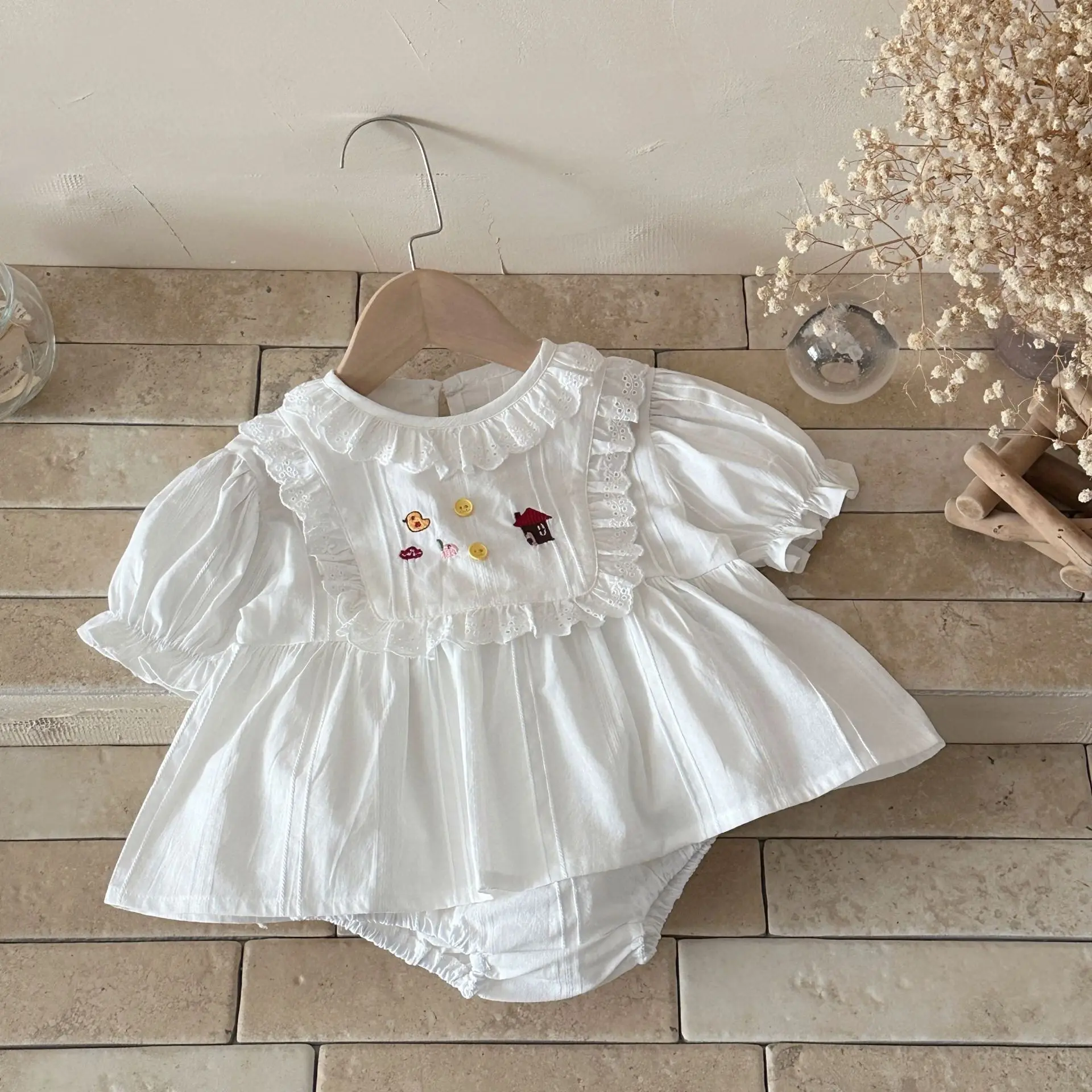 2026 Summer New Baby Girl Cotton Breathable Clothes Set Cute Girls Short Sleeve Shirts + Pp Shorts 2pcs Suit Toddler Outfits