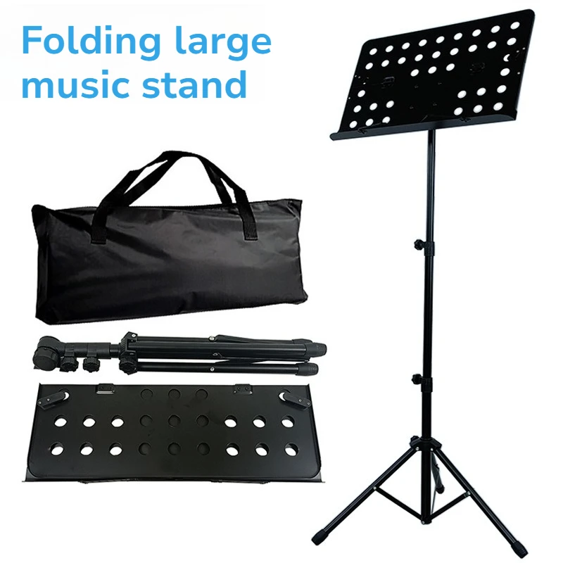 Metal Folding Large Music Stand Black Portable Adjustable Non-slip Stable Durable Music Stand Musical Instrument Accessories