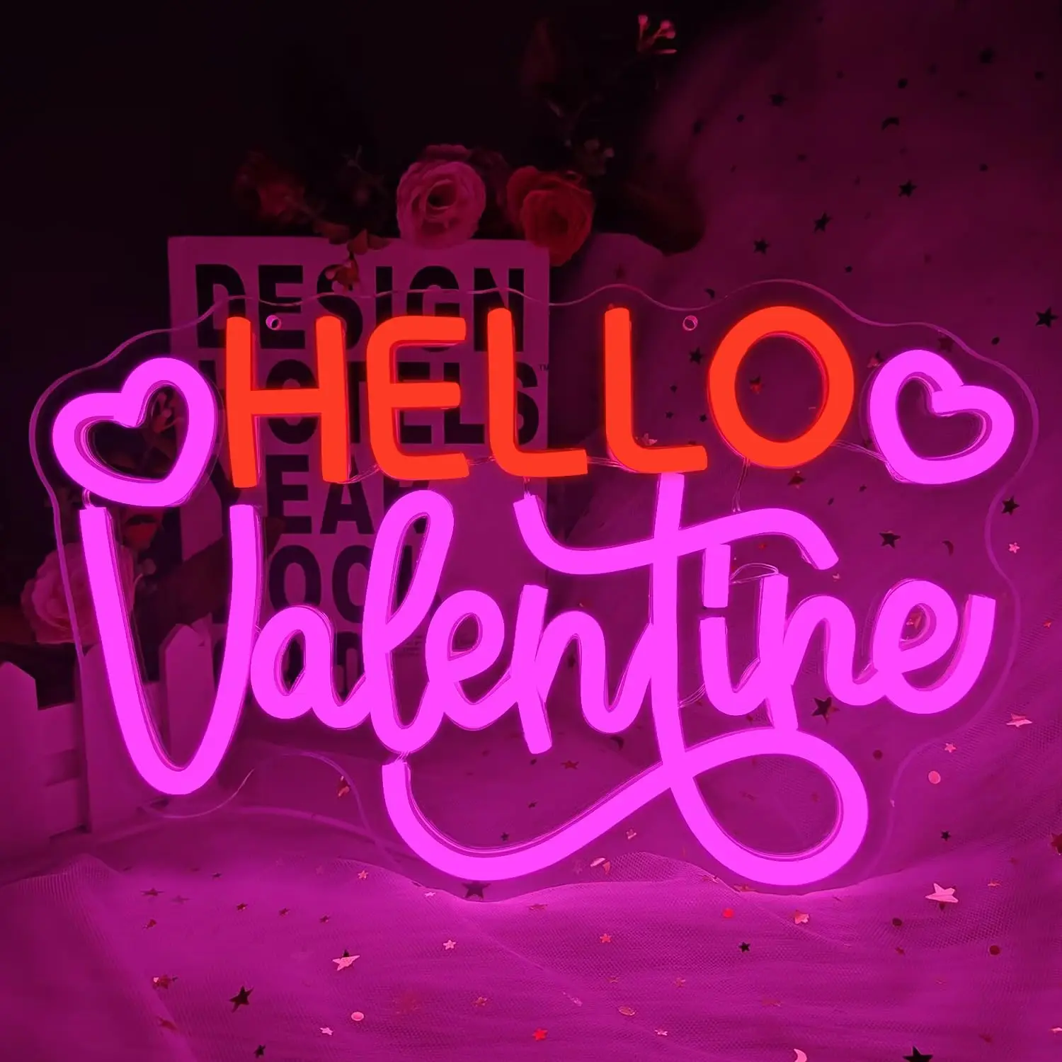 Hello Valentine Neon Sign Valentine'S Day Led Neon Heart Neon Light Up Sign for Decorations Party Lover Home Club Bar