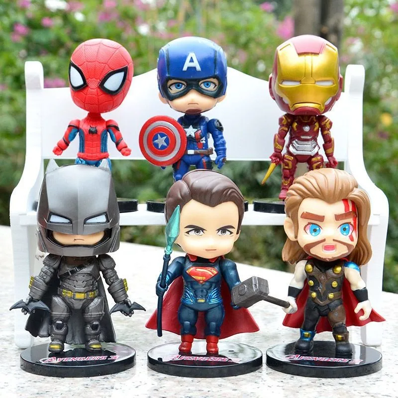 Figura de acción de los vengadores de Marvel para niños, adorno de coche de moda, versión Q, Spider Man, Iron Man, Capitán América