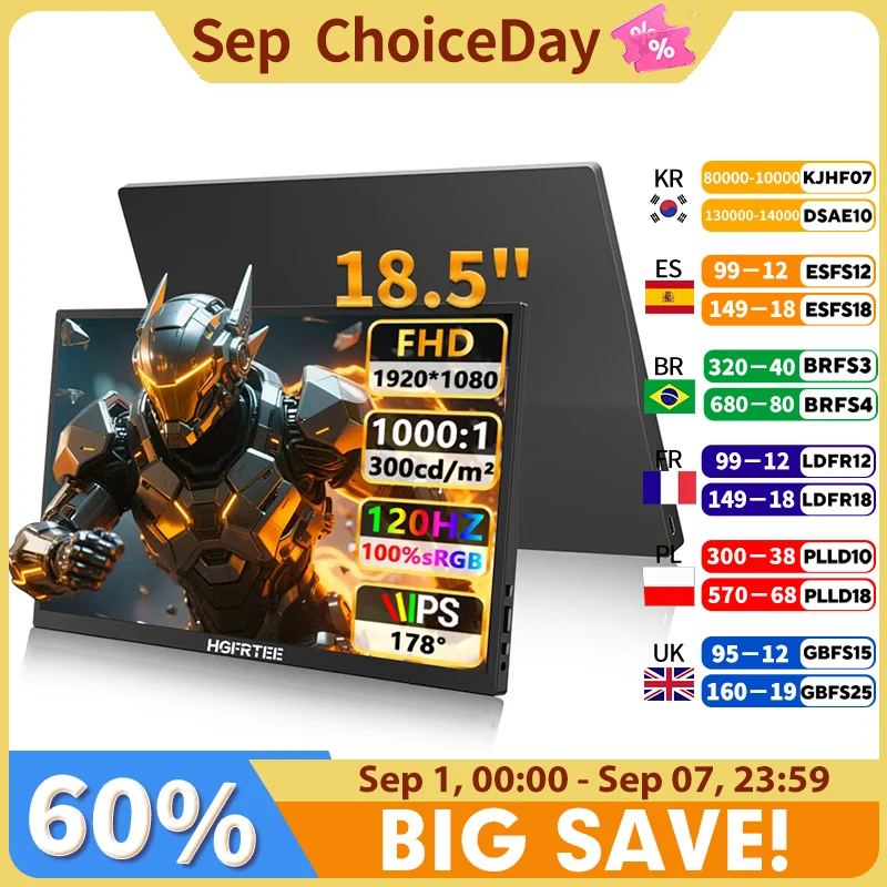 HGFRTEE 18.5 inch Portable Monitor 1920*1080 100%SRGB ADS-IPS Extended Display with Bracket For PC Laptop Phone Switch