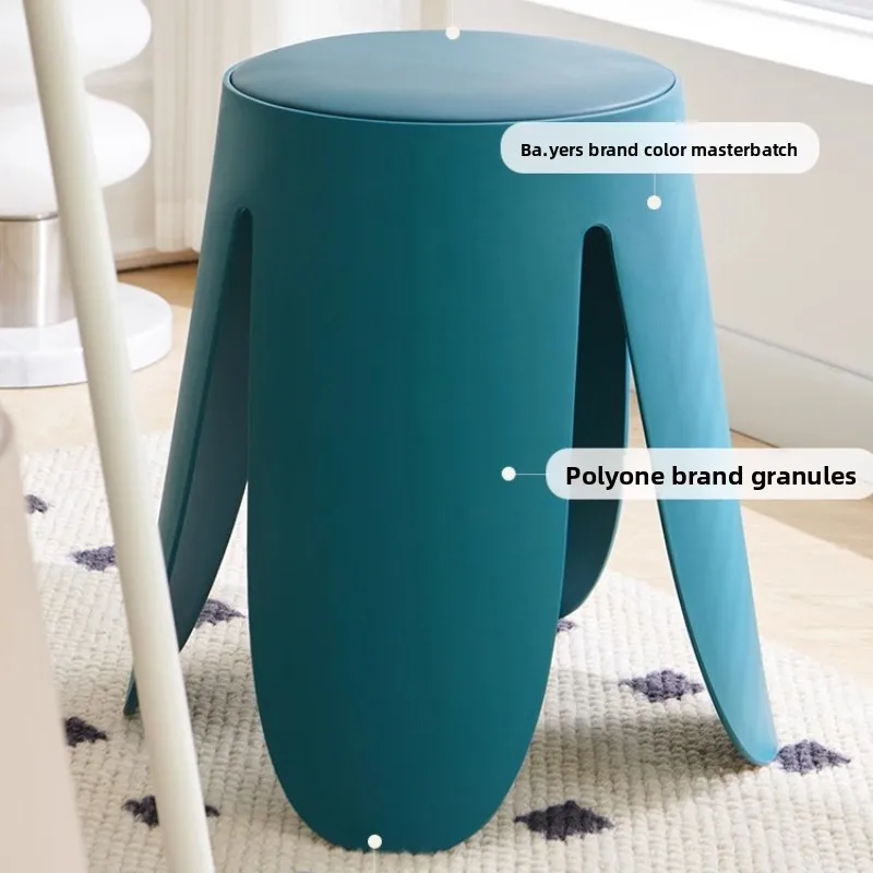 Modern Plastic Thickened Petal-Shaped Stool with Luxury Soft Cushioned Seat Stackable round Dining Dressing Stool