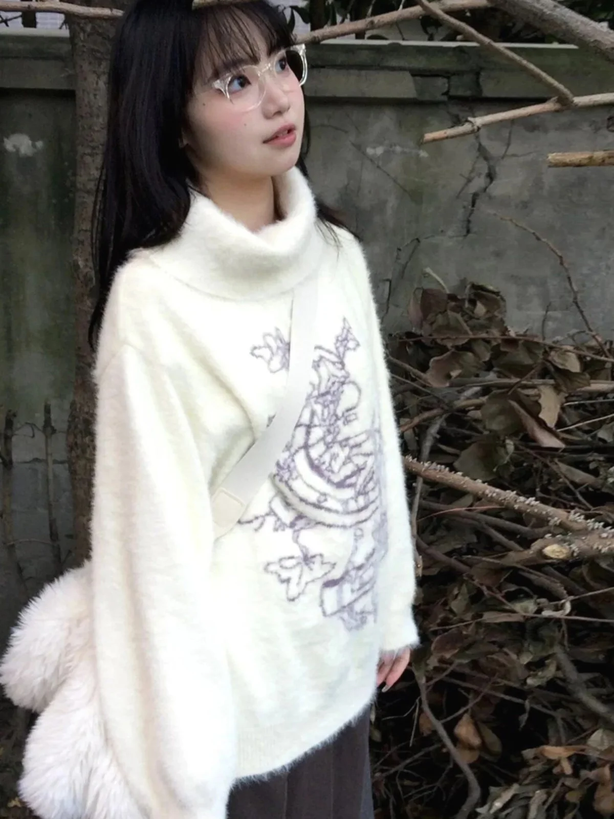 

Women's White Gothic Pullover Knitted Sweater Harajuku Korean 90s Y2k Long Sleeves Jumper Sweaters Vintage 2000s Clothes