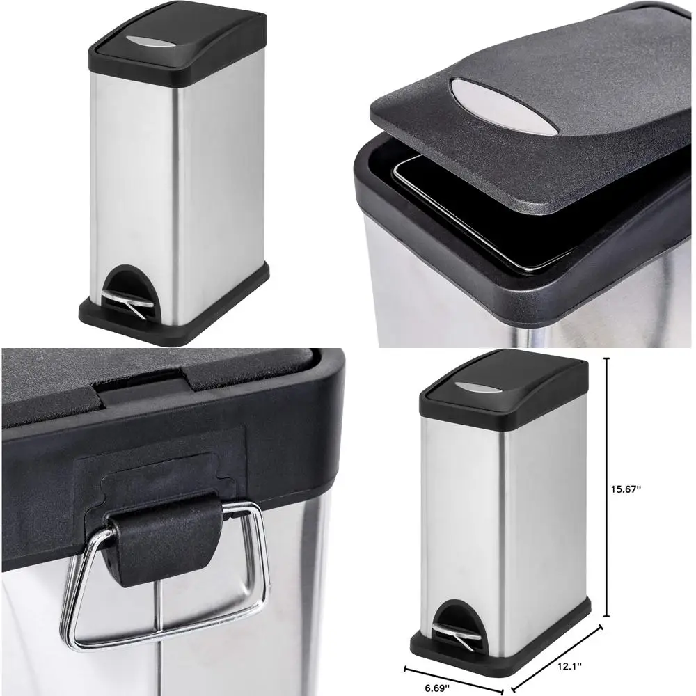 

8-Liter Rectangular Stainless Steel Step Trash Can, Silver