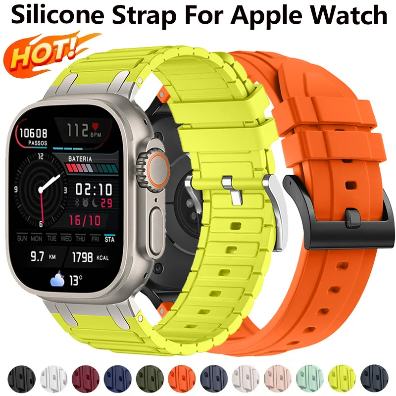 Apple Watch ウルトラ/2 49 ミリメートル 10 9 8 7 46 ミリメートル 45 42 41 ミリメートル修正された金属統合リストバンド iWatch 6 5 SE 44 ミリメートル用シリコンストラップ
