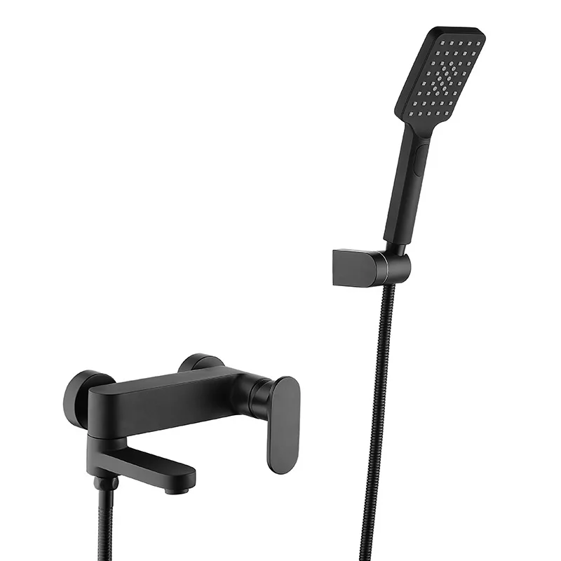 

All-copper black simple shower shower set, bathtub faucet, hot and cold water mixing valve, wall-mounted shower faucet