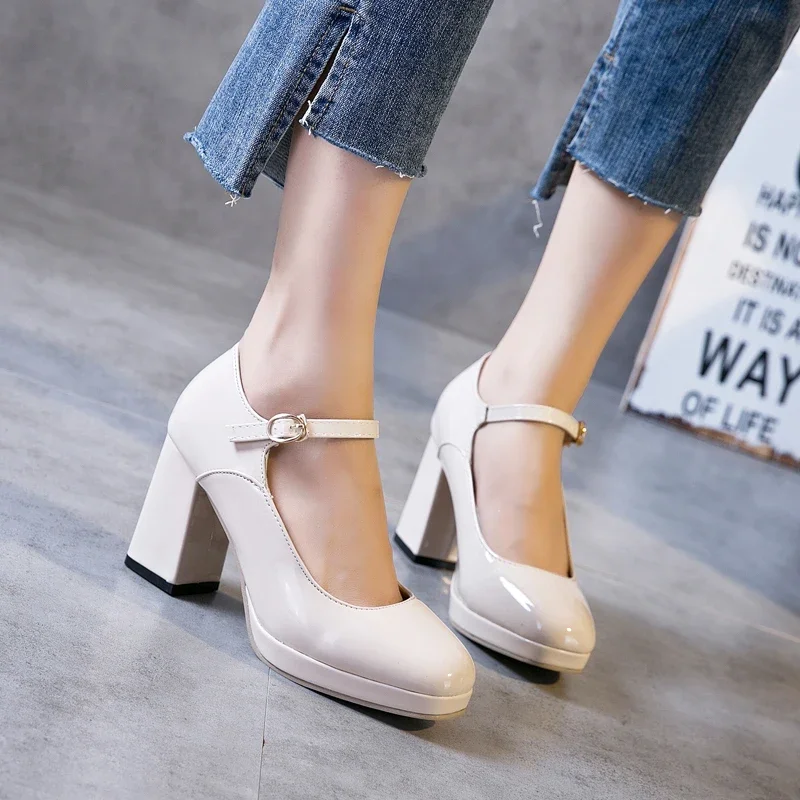 

New Fashion Womens Shoes Simple Comfort Shallow Mouth Single Shoe Retro Square Heel Mary Jane Shoes Elegant Footwear High Heels