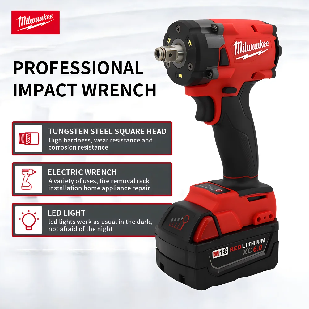 밀워키 전기 임팩트 렌치 전기 드라이버, 고토크, 3500RPM, 1/2 자동차 트럭 수리, 4 기어, 18V 리튬 전동 공구, 300NM