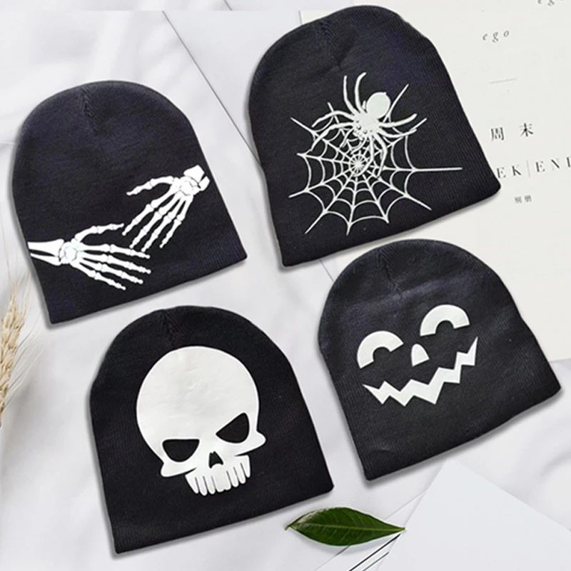 

Winter Hat Men Women Halloween Knitting Beanies Skullies Spider Luminous Hand Bones Skull Bonnet Warm Thick Woolen Pullover Caps