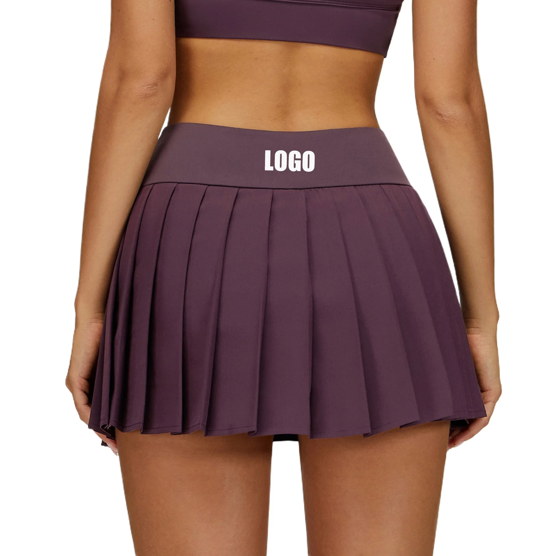 Custom LOGO women's nude pleated short skirt anti-light tennis skirt outdoor running fitness yoga short skirt