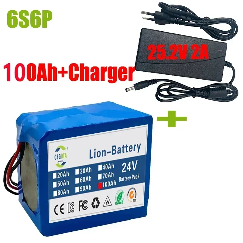 24V 100Ah Lithium Battery 6S6P Rechargeable Battery Packs Electric Scooter Bicycle Batteries Solar BMS+ Charger