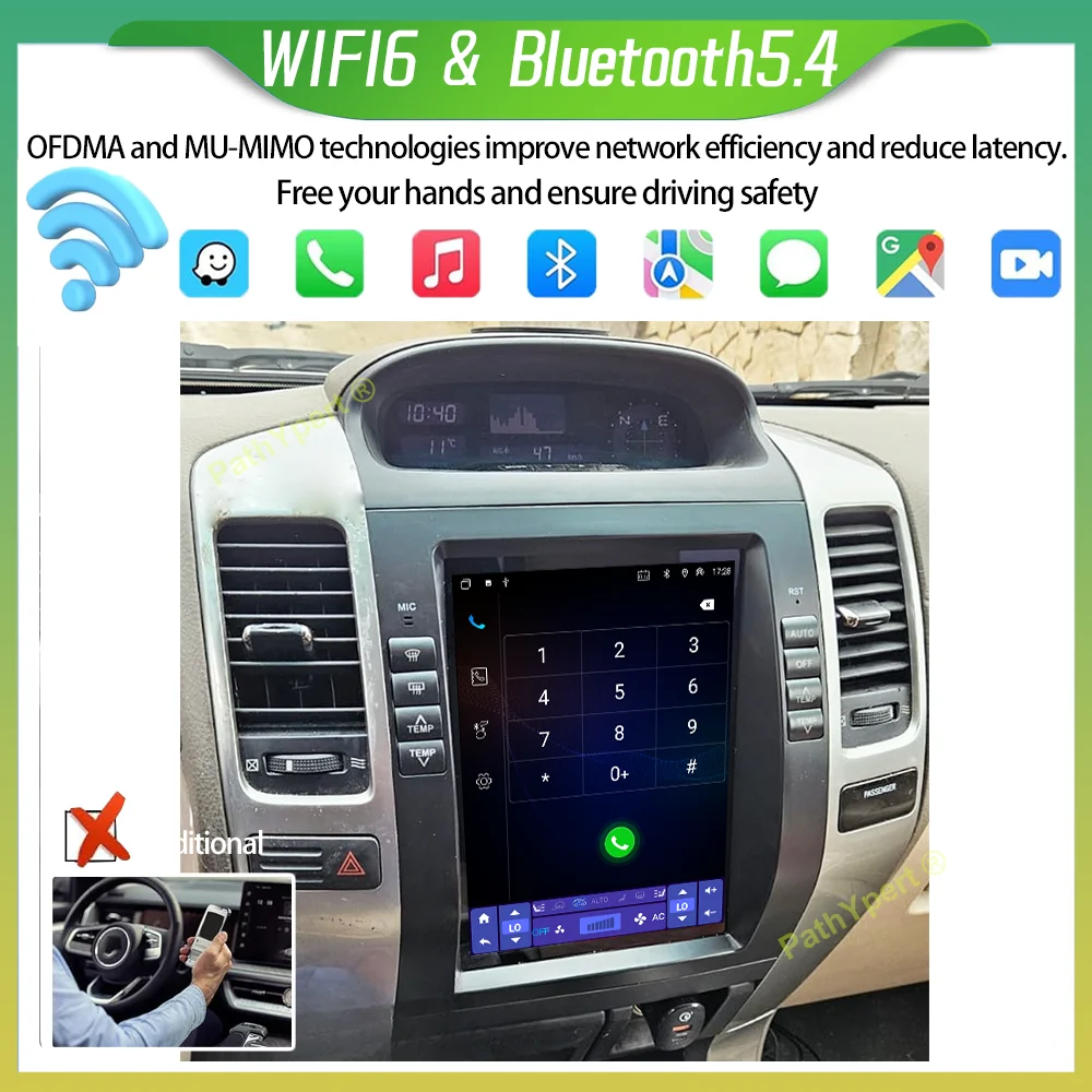 10.4'' Android15 Car Video For Prado 120 Lexus GX470 For Toyota Land Cruiser 2002-2009 Multimedia Player Bluetooth 4G Head Unit