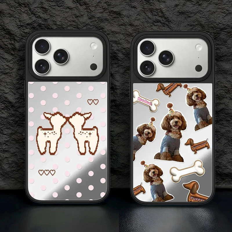 

Deer Puppy Mirror Surface Magnetic Phone Case Cover for IPhone 13 14 15 16 17 Pro Max Case for IPhone 17 Air