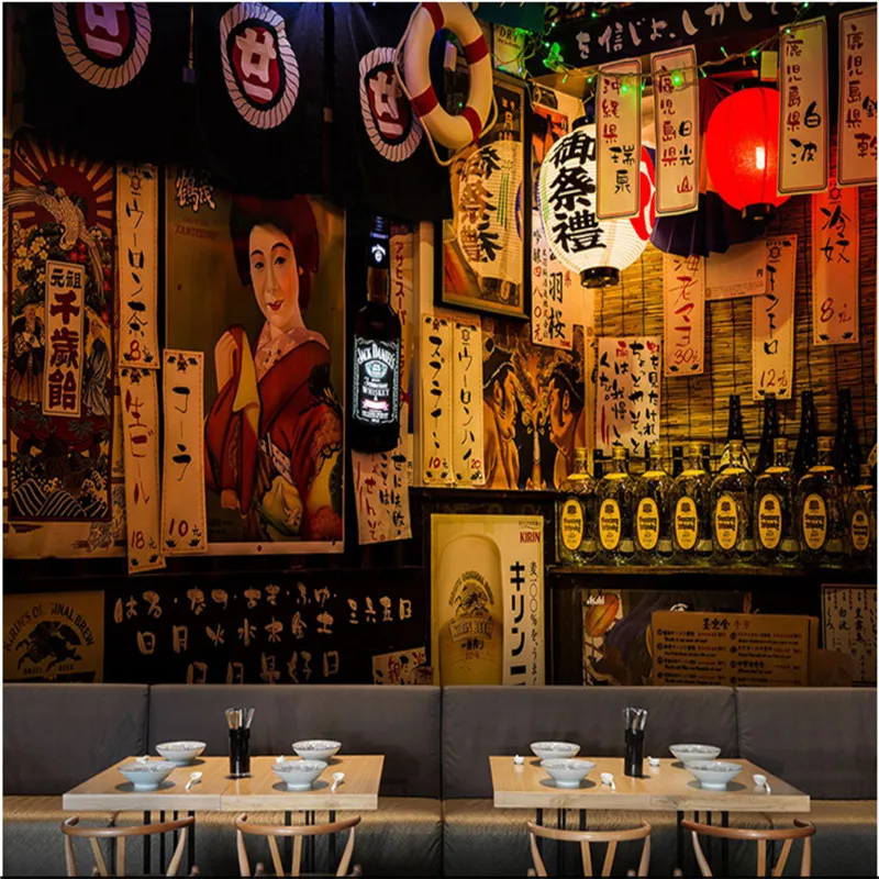 

Japanese Cuisine Sushi Restaurant 3D Mural Wallpaper Japanese Nostalgic Street View Hotel Izakaya Industrial Decor Wall Paper 3D