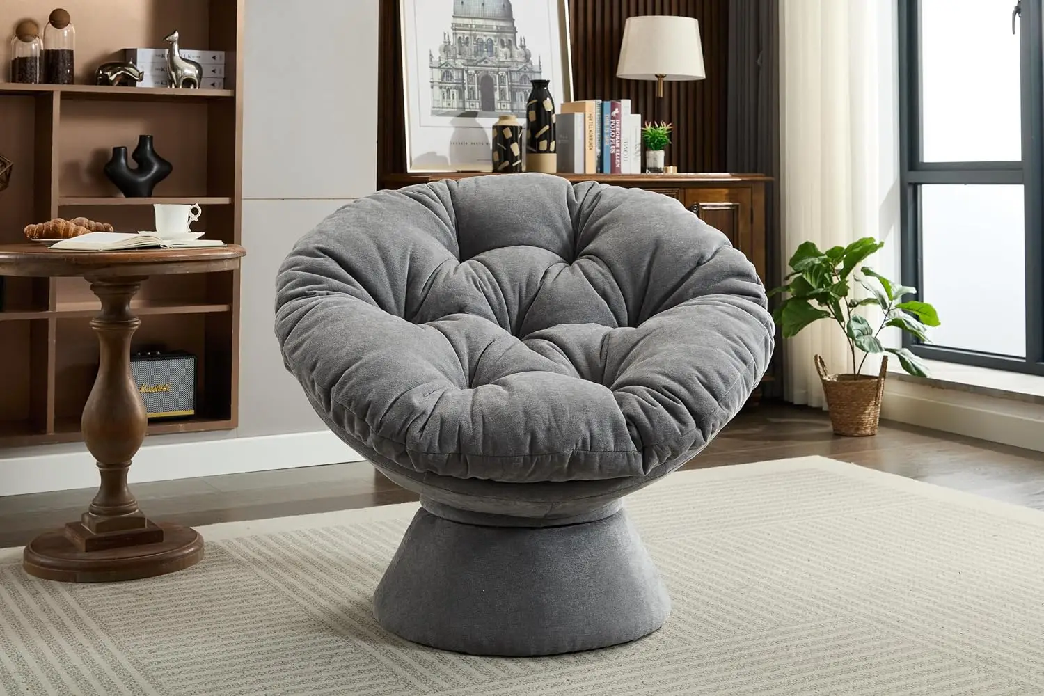 Oversized Papasan Chair, Chenille 360° Swivel Lounge Chair with Cushion, Barrel Chair for Living Room & Bedroom, Customized