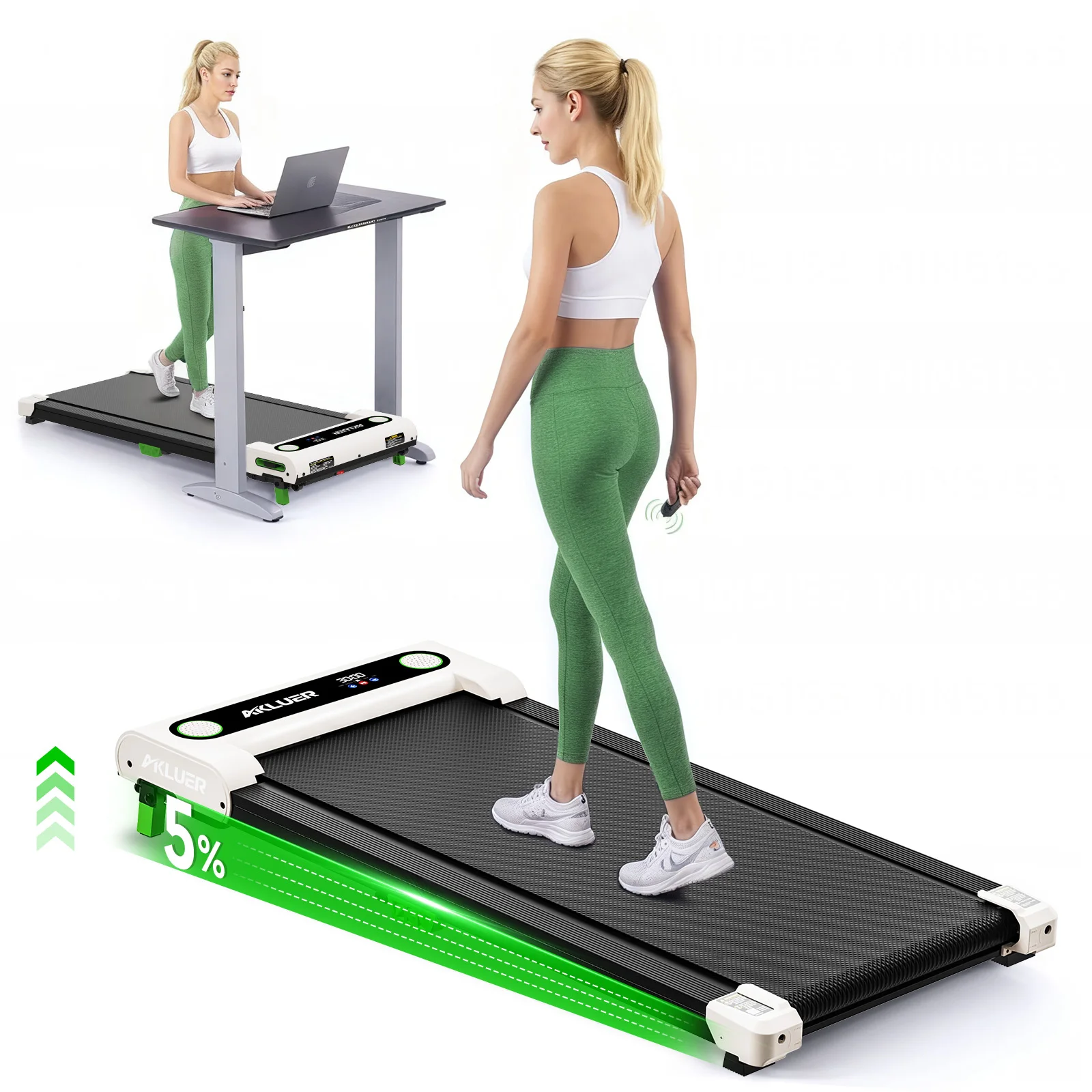 Akluer Walking Pad Treadmill with Incline, 2.5HP Quiet Brushless Motor Under Desk Treadmill, 330LBS Capacity Portable Walking Machine with LED Display Remote Control, 5% Incline Foldable Treadmill for Home Office Fitness