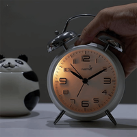 4 Inch Twin Bell Loud Alarm Clock Luminous Metal Frame Silent Student Alarm Clock Mute Strong Wake-up Table Clock Living Room