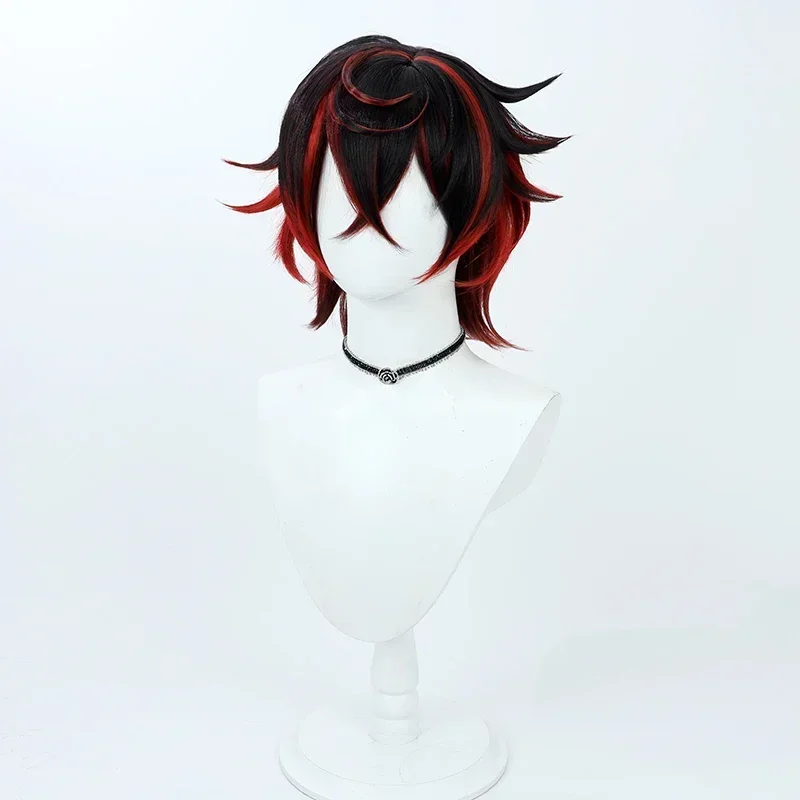 K9 Kuro Kurenai Cosplay Wig VTuber Black Red Short Men Wigs Heat Resistant Synthetic Hair for Halloween Costume Party Role Play