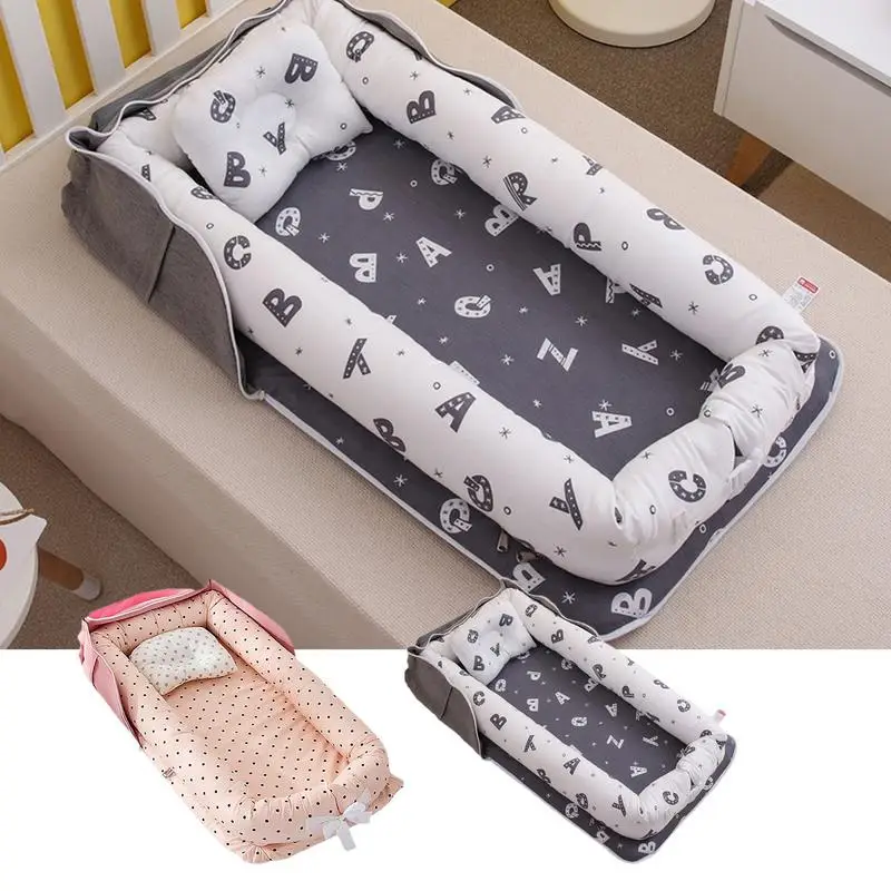 

Baby Nest Lounger Portable Crib Nest With Pillows Breathable Baby Floor Seat Cover Newborn Lounger Cover Baby Shower Gifts For 0