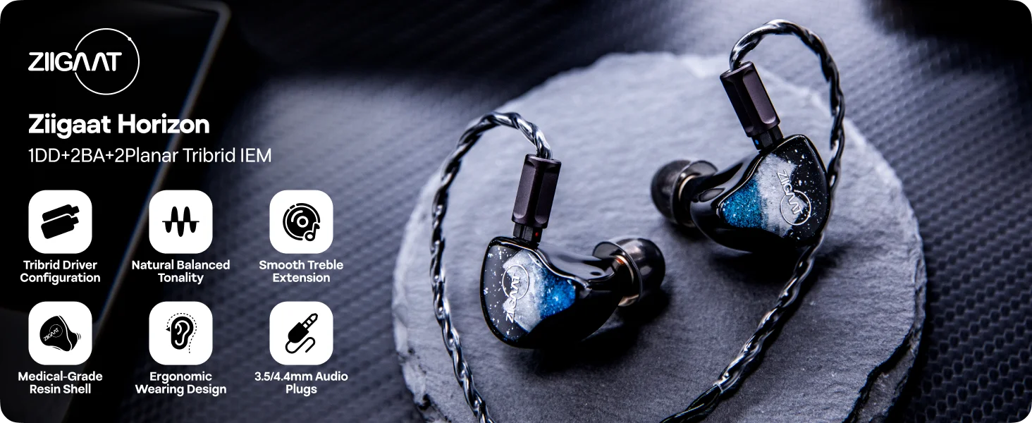 Linsoul ZiiGaat Horizon 1DD + 2BA + 2 planare Tribrid-IEM-Ohrhörer mit natürlicher Tonalbalance und individuellem austauschbarem Kabel – Detail 1