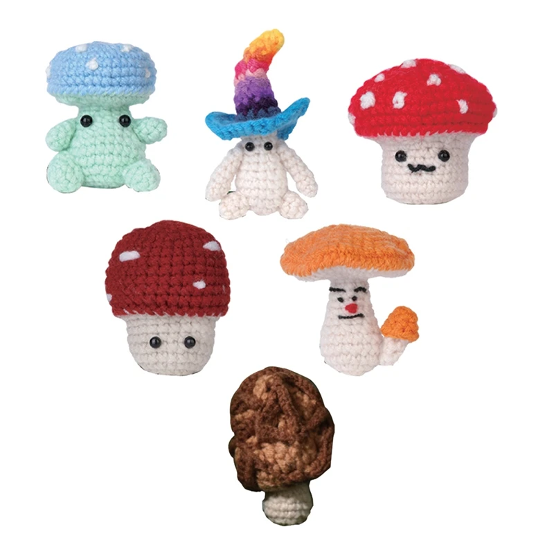 

Crochet Kit DIY Mushroom Crochet Kit With Knitting Yarn Needles Plush Doll Easy(6 In 1 Set)