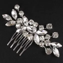 Fashion Hair Comb Hairpin Wedding Tiaras For Women Silver Color Leaves Shaped Hair Forks Side Pin Charm Bride Hair Jewelry