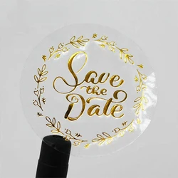 Personalizado círculo folha de ouro casamento transparente stikers redondo auto selo presente decoração selo etiquetas do feriado dourado brilhante