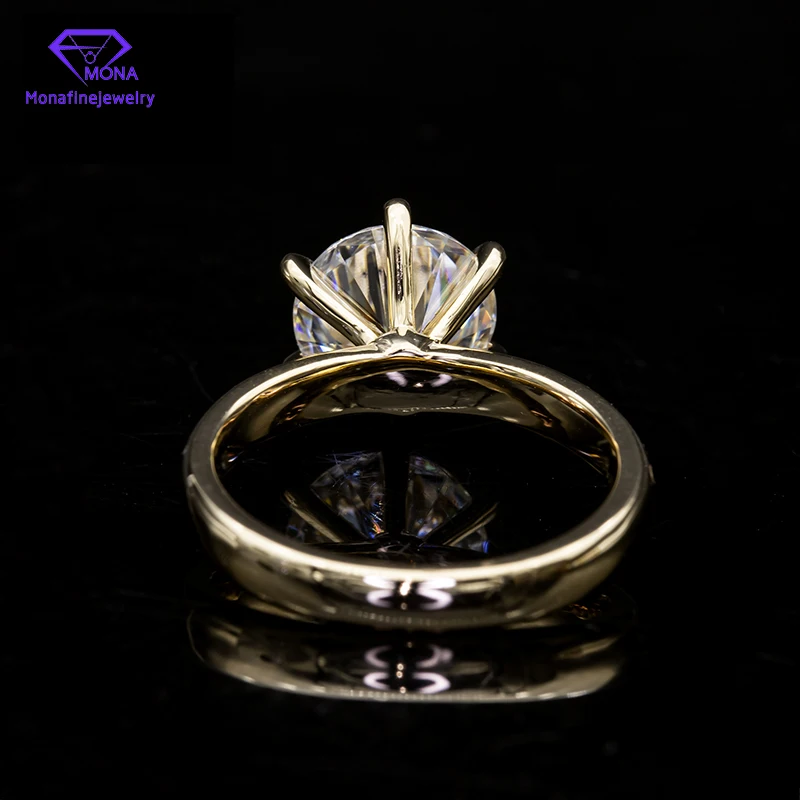 High Quality 18k Gold Ring Classic 6 Prongs 1ct  6.5x6.5mm Round Cut Solitaire Moissanite Jewelry Wedding Ring