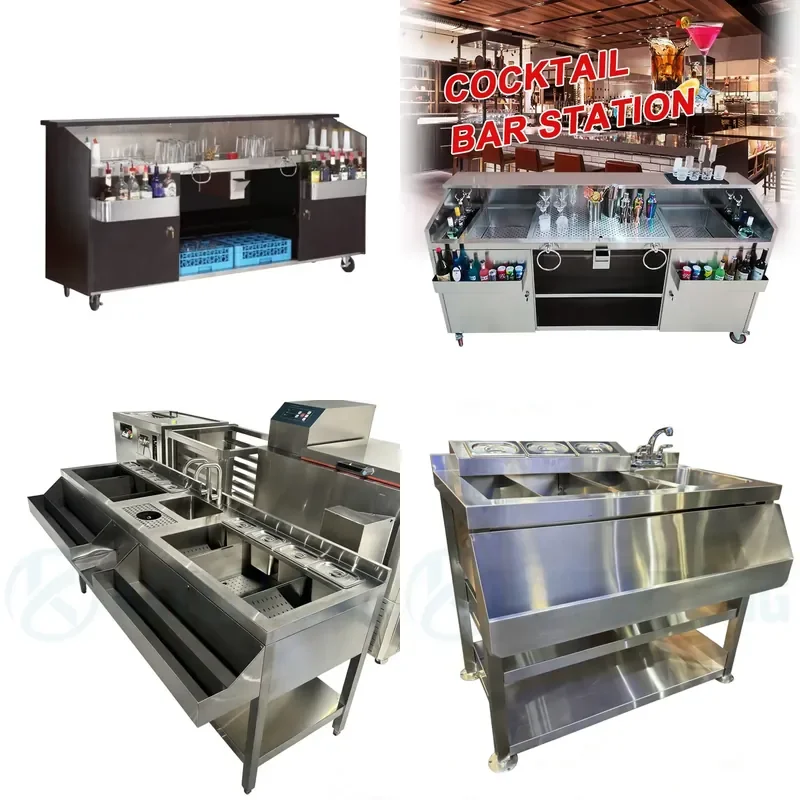 for Custom Mobile Bartender Station Portable Outdoor Cocktail Bar Ice Bin with Drainage Board Professional Cocktail Serving
