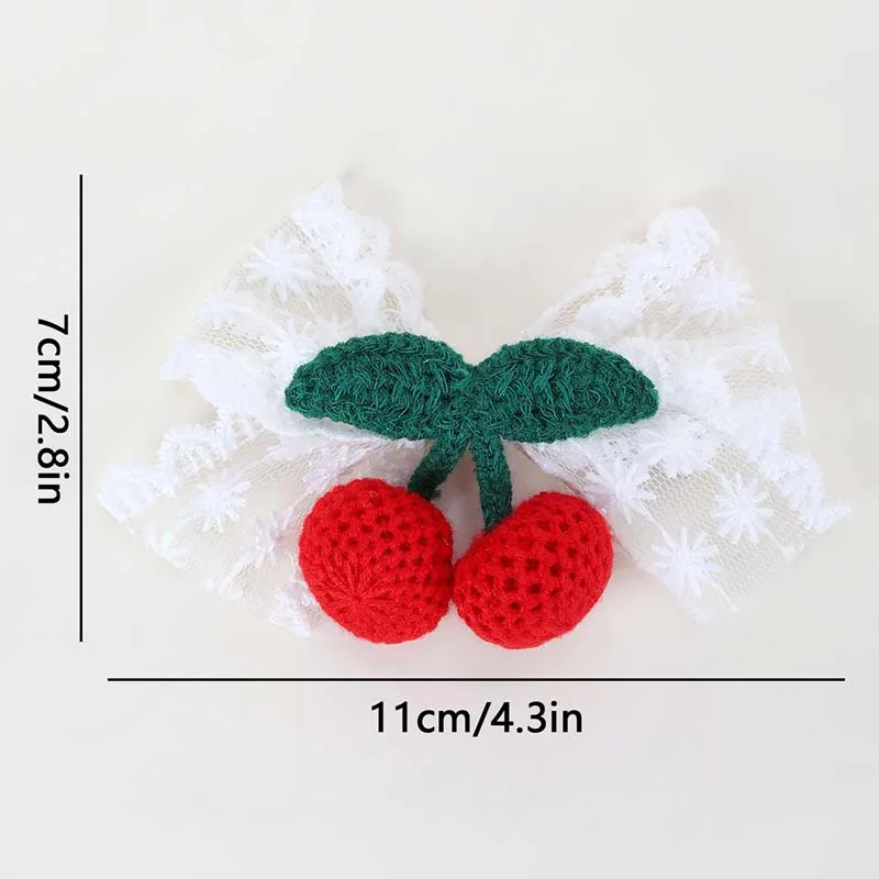 ncmama 2Pcs Cherry Bow Hairpin Cute Knitted Hair Clips for Baby Girls Barrette Child Side Clip Headwear Korean Hair Accessories