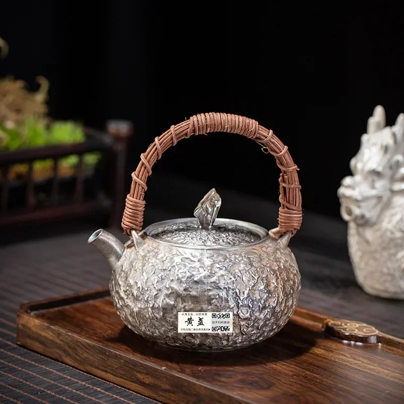 Ceramic Silver-plated Teapot 999 Sterling Silver Boiling Teapot Porcelain Gilt Silver Health Tea Maker Kung Fu Tea Set Kettle