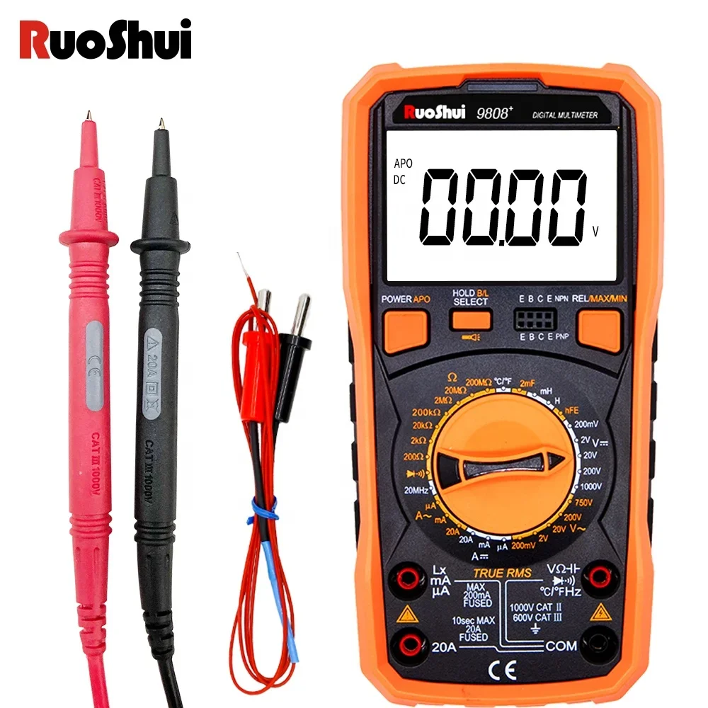 RuoShui 9808+ Digital Multimeter RTS High Precision 2000uF Capacitance Frequency Temperature and Inductance Meter