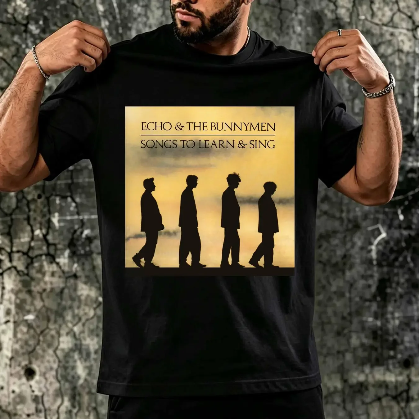 washed T Shirt New Popular Echo the Bunnymen Songs to Learn Sing English Logo S 4XL long or short sleeves vintage Washed Soft