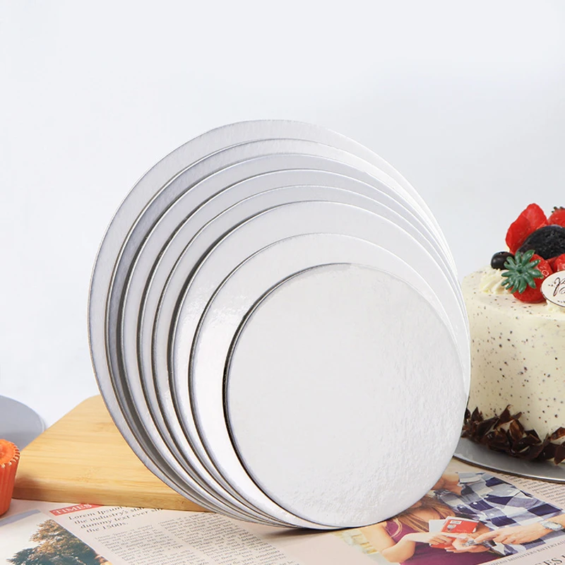 Silvery or Golden Round Cake Boards Various Size 5 or 10 Pcs Per Pack Food Grade Cardboard Cake Plate Circles Round Base view 2
