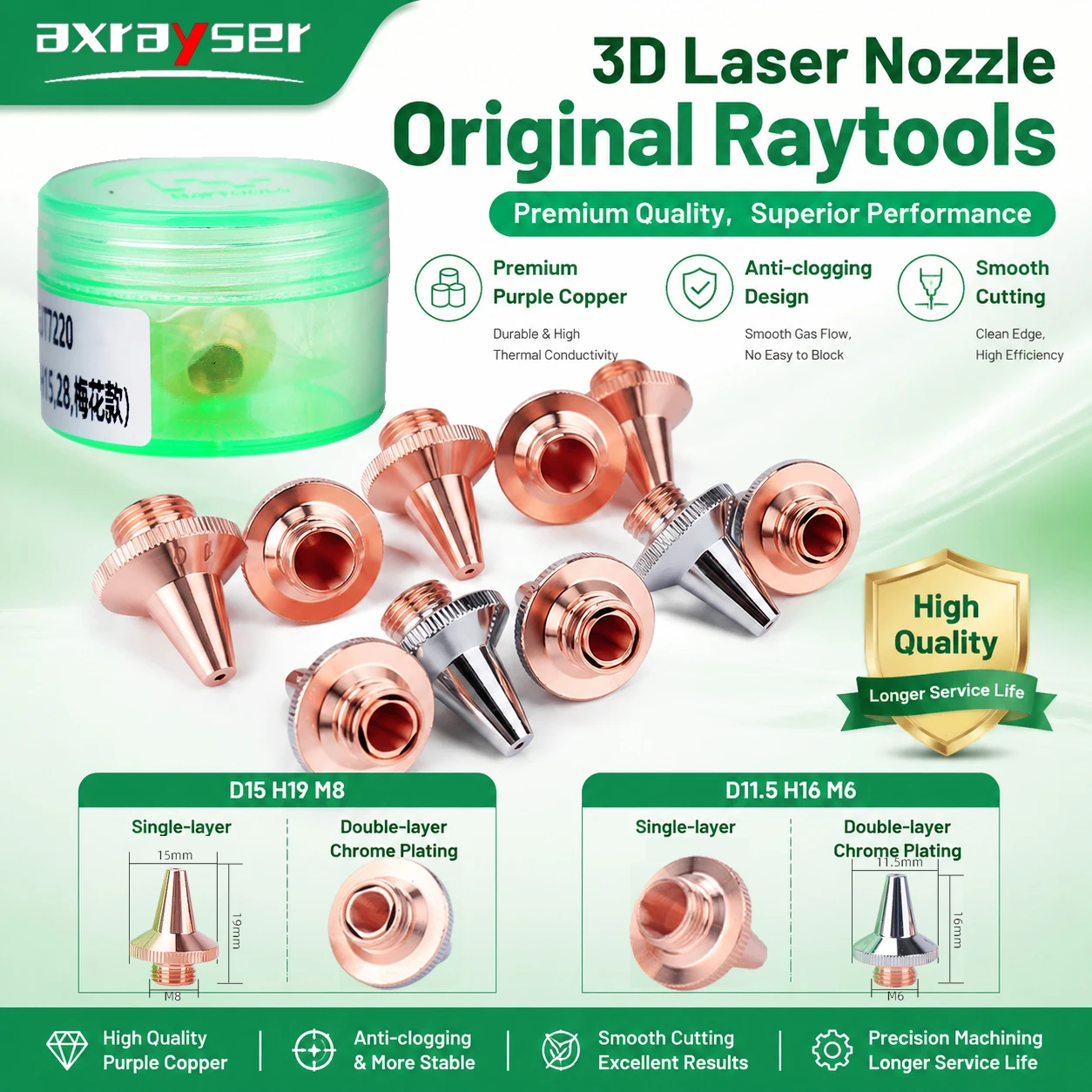 Original Raytools M8/M6 3D Laser Nozzle Single/ Double Chrome Layer for Raytools BT240S BM109 BM111 BM110 BM06K Cutting Head