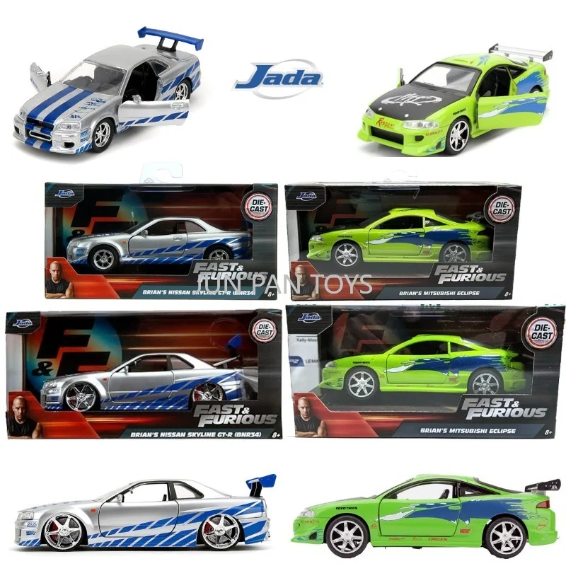 Jada Original, Fast & Furious, Escala 1:24, Nissan Skyline de Brian, Mitsubishi Eclipse 1:32, Modelo de Auto Coleccionable de Aleación, Juguete de Regalo para Niños