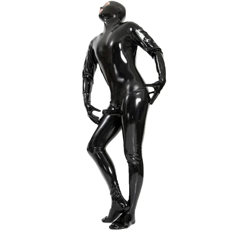 Men's Stretch PVC Bodysuit With Penis Sleeves Sexy Open Eye PVC Wetlook Leather Latex Catsuit Hot Erotic Gay Fetish Wear Costume