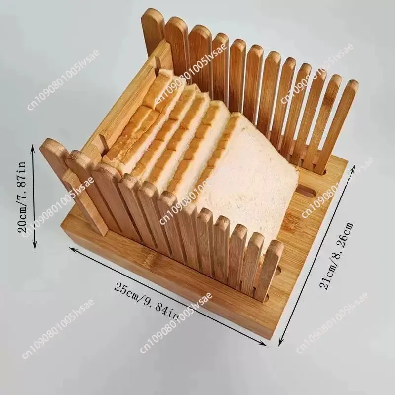 Bamboo Bread Slicer for Homemade Bread Loaf Slicer Adjustable Compact Foldable Bread Cutter with Crumb Tray for Bakery Bagels
